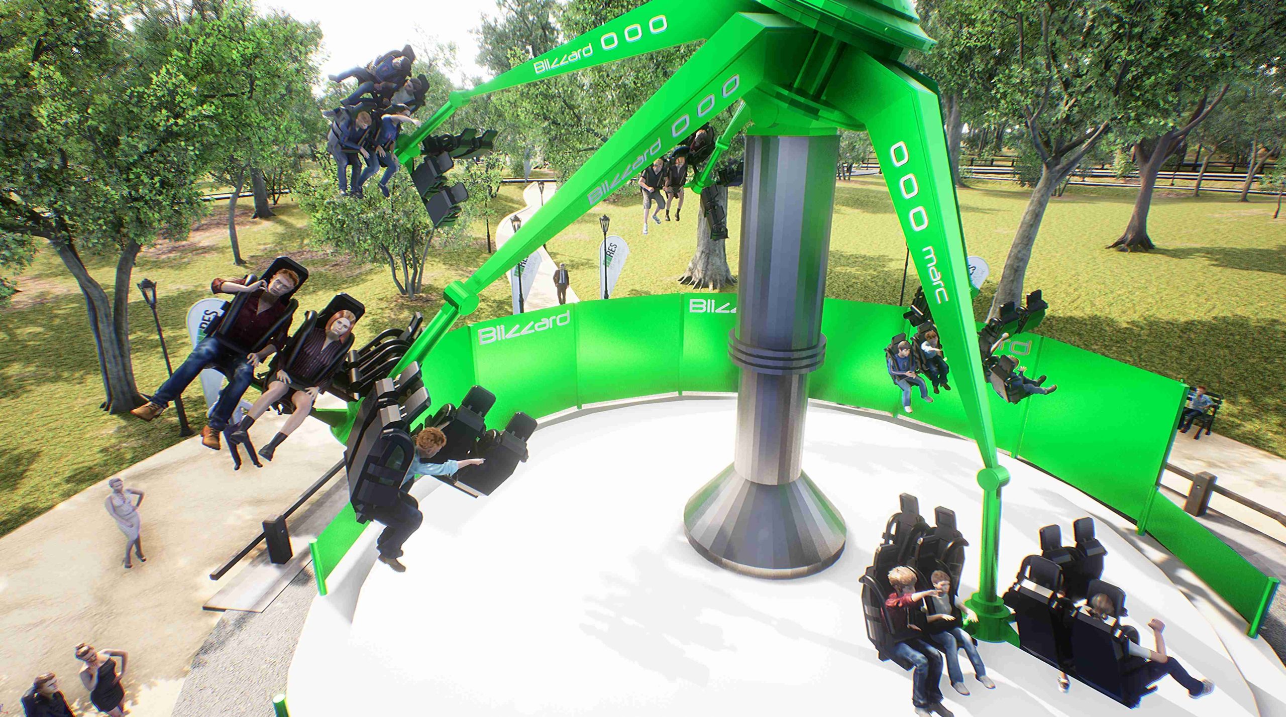 Children riding the Blizzard. Its a Pillar with rotating seated arms.