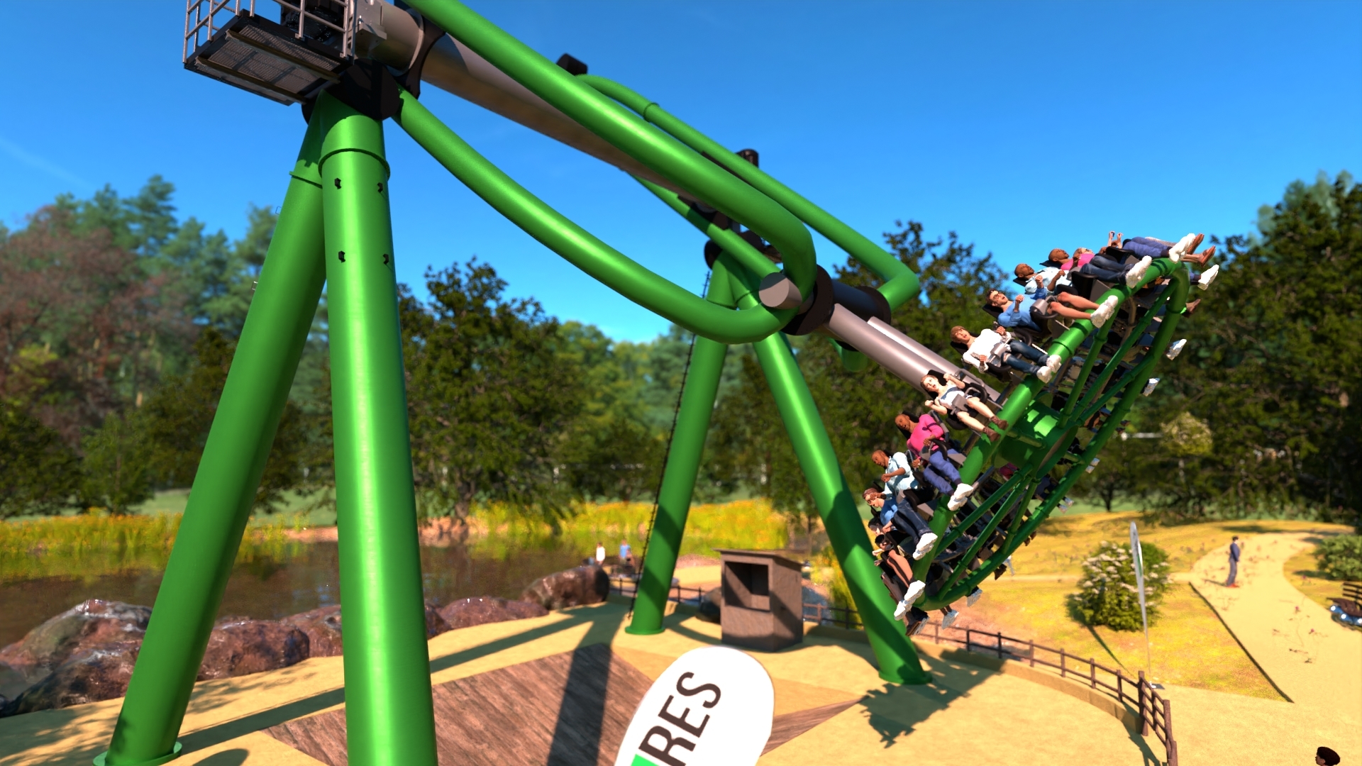 Zoomed in on Disc Swing with people riding it.