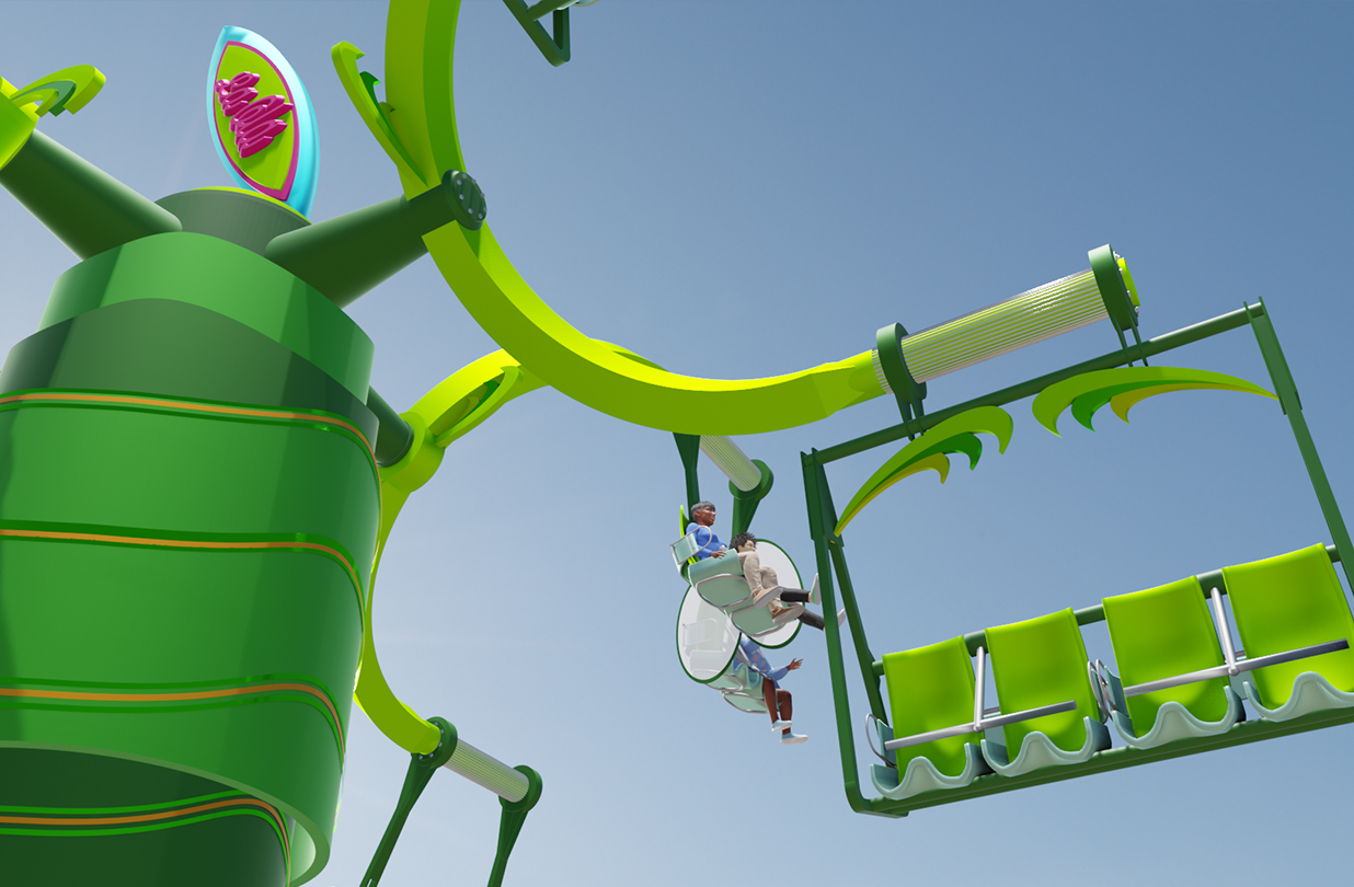 Close-up of empty La Ola seats while the ride is going.